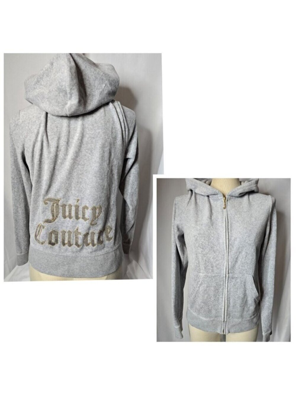 Vintage Y2K Gray Juicy Couture Velour Sweater Hoodie Black Womens Large- READ